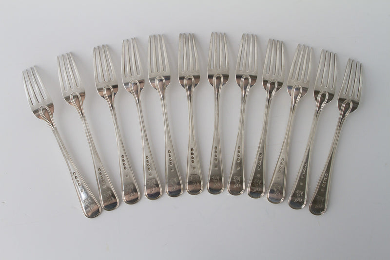 A Set of Twelve Victorian Silver Table Forks London 1842 by Samuel Hayne and Dudley Cater.